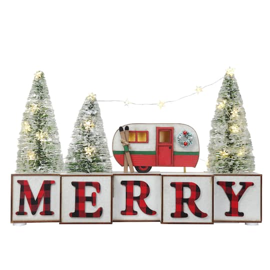 Haute Decor 15" Merry with Car Christmas Wood Blocks